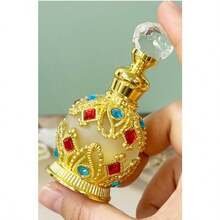 Jewelry-Inlaid True Me Vetiver Perfume Essential Oil Refillable Empty Bottle, Decorative Storage Bottle, Portable Personal Care Essential Oil Bottle, Decoration/Dressing Table Decoration/Home Decoration/Party Decoration/Exquisite Gift (No Fragrance, Empty Bottle Only) - Gold, Red, Blue - View 2