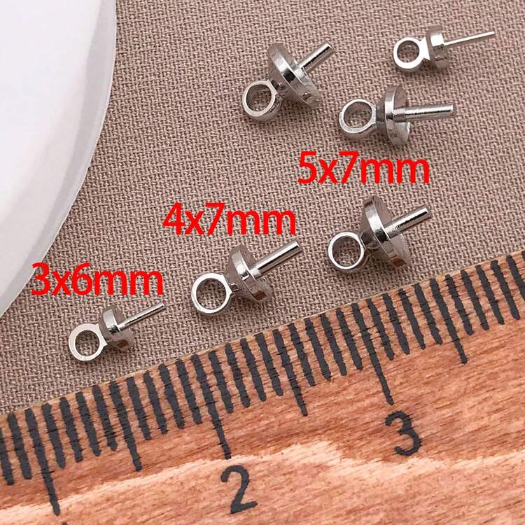 30pcs 18K Gold-Plated Brass Cup Peg Bails Pendants Eye Pinch Bail Cup Pearl Connector For Half Drilled Beads Charms Pendants Jewelry Making Findings Accessory Supplies Necklace - Multicolor - View 3