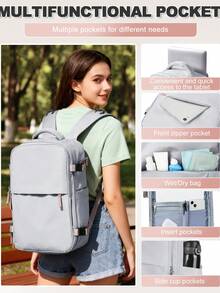 Floless 可折叠旅行笔记本电脑背包，符合航空公司规定，男女通用旅行包，可压缩旅行背包，14英寸笔记本电脑商务背包，防水大容量包 - 灰色 - 查看 9