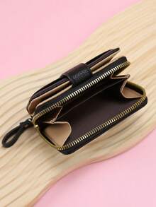 Wavhen Minimalist Style Short Wallet, Compact Zipper Wallet With Textured Leather, Multi-Functional Coin Purse Card Holder Clutch - Small - View 3