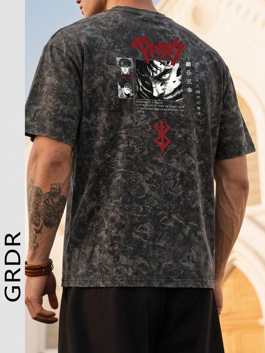 Áo thun ngắn tay in họa tiết graffiti GRDR dành cho nam, thời trang mùa hè. - Xám - Xem 1