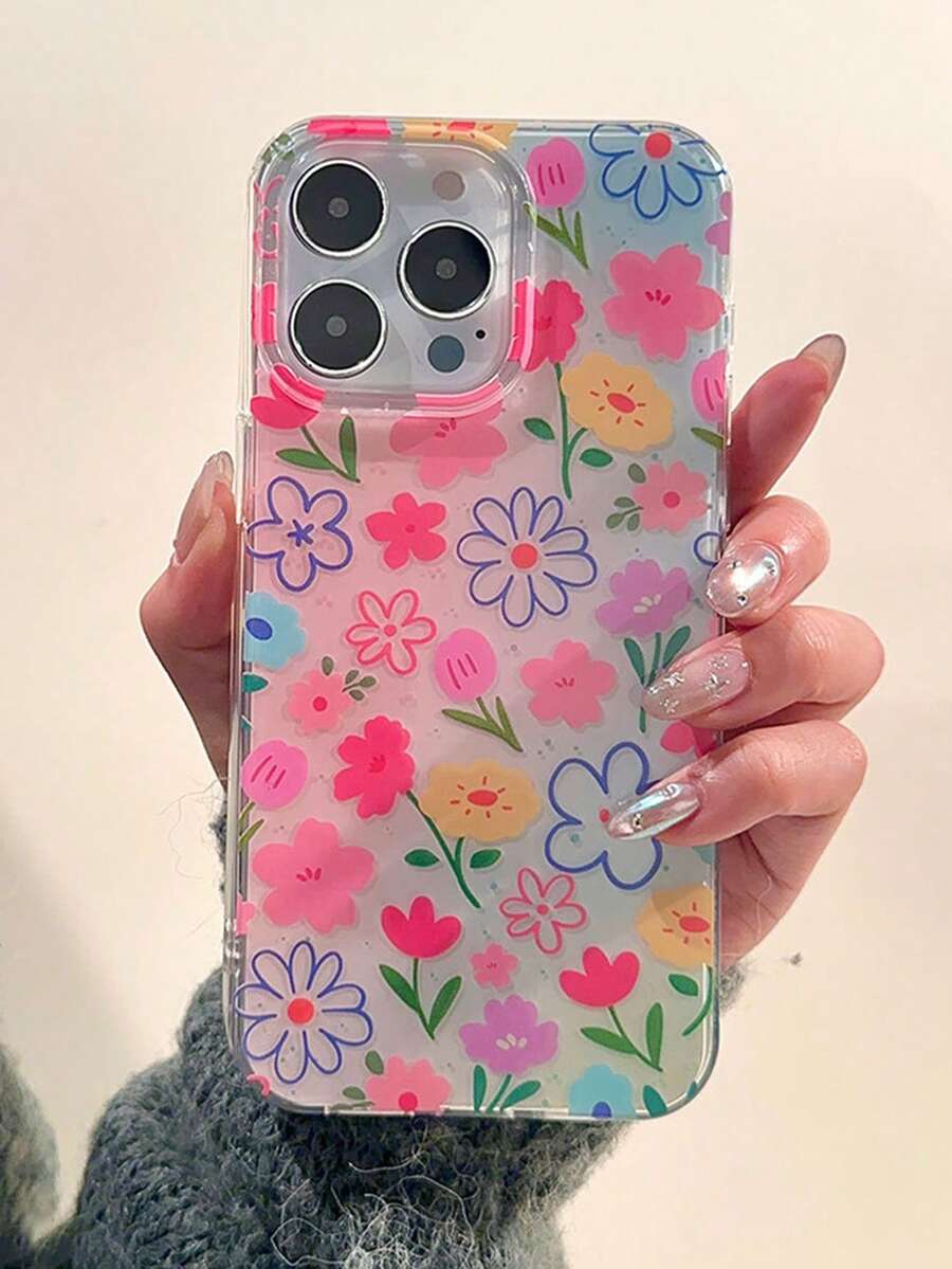 Flower 1pc Floral Pattern Shockproof Full Coverage Phone Case Suitable Compatible With Iphone11/12/13/14/15/16/17/PROMAX - Multicolor - View 1