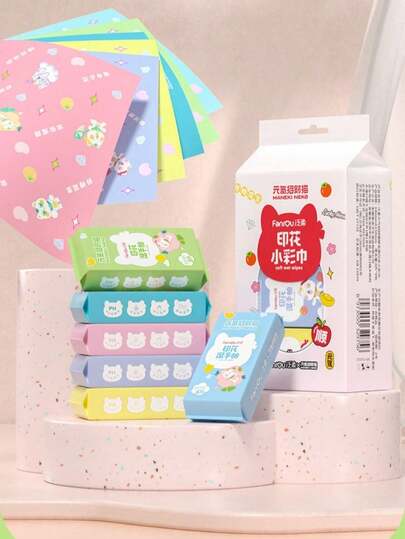 彩色招财猫印花湿巾，便携式学生湿巾包，清洁湿巾