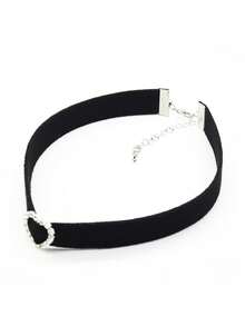 1pc Women's Retro Black Velvet Exaggerated Rhinestone Heart Short Necklace, Personalized Fashion Choker Necklace - Multicolor - View 2