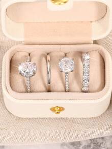 4 piezas de anillos de circonita cúbica preciosos con caja para mujeres para boda, compromiso, aniversario, fiesta, joyería, regalo del Día de San Valentín - Plateado - Ver 2