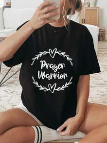 100% Cotton Christian Prayer Have Faith Quote Bible Verse T-Shirt Women Graphic T-Shirt Cotton Print Short Sleeve Casual Top, Summer Tee Womens Tops - Black - View 1