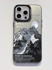 1 chiếc ốp lưng silicon mềm mại thời trang với mặt sau bằng acrylic cứng, họa tiết núi non và trăng khuyết, thiết kế màu gradient sang trọng, tương thích với iPhone/Redmi/VIVO/OPPO - màu đen - Xem 8