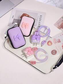 6 piezas Funda protectora de cable de datos con diseño de corazón lindo y lazo, bolsa organizadora de cables, caja de almacenamiento de accesorios digitales, bolsa con cremallera anti caída, compatible con cargador rápido de 20W, regalo para mujeres - Multicolor - Ver 6