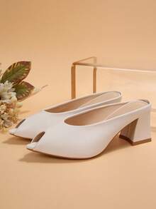 FVPFVP 2025春夏新款尖头粗跟套脚凉鞋，户外百搭时尚女鞋 - 米色 - 查看 7