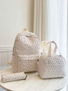 Fashionable Girl's Floral Double Backpack Combination Bag Student Schoolbag - Multicolor - View 9