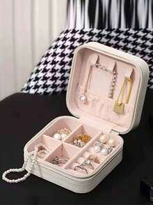 1pc Portable Jewelry Box, Women Small Jewelry Box, Minimalist Home Jewelry Storage Box, Travel Organizer Box, Elegant Mini Zipped Jewelry Box For Earrings, Rings, Necklaces, Bracelets. Portable Cosmetic Bag, Cute Makeup Bag, Back To School Essential, Memorable Holiday Gift, Easter Gift, Bridesmaid Gift, Summer Travel Essential, Travel Accessory, Travel Must-Have, Double-Layer Portable Mini Display Storage Box, Cruise Travel Essential, Back To School Supplies. - Multicolor - View 26