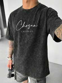 Áo thun nam tay ngắn in hình khẩu hiệu tôn giáo theo phong cách retro tối giản, chất liệu vải mài, thoải mái và thoáng khí, phù hợp cho mùa hè, dẫn đầu xu hướng thời trang. - màu đen - Xem 4