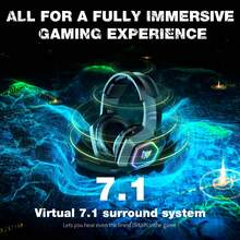 K10 Gaming Headset For Games,  Headphone With Noise Cancelling, 7.1 Surround Sound, RGB Light, Over-Ear Headphones , PC, Laptop - 黑色 - 查看 6