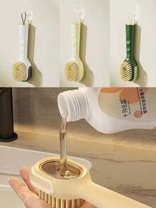 1pc Multi-Functional Shoe Brush With Liquid Dispenser - Plastic Material, Ergonomic Handle, Reusable Soft Bristles, Suitable For Household Use, Soap Dispenser Function, Convenient Cleaning - Multicolor - View 8