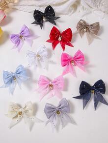 8pcs/Set Girls Multicolor Pearl & Rhinestone Decor Hairclips, Mesh Bow, Side Bangs, Minimalist Fringe Clips, Sweet & Versatile Hair Accessories, Suitable For Daily Use & Back To School - Multicolor - View 4
