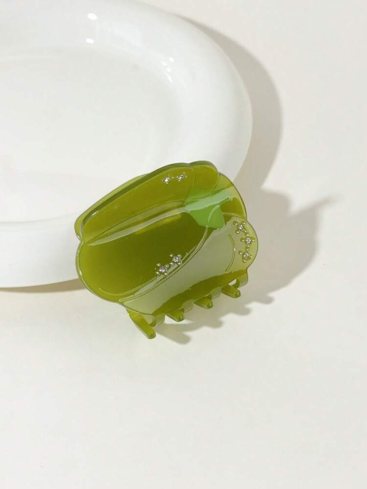 1个女士彩色水钻辣椒发夹，可爱中号醋酸纤维拼接发爪，适合日常使用 - 彩色 - 查看 3