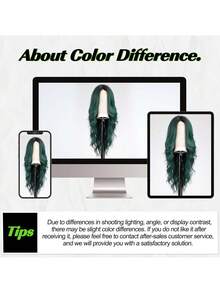 St. Patrick's Day Heat-Resistant Synthetic U-Shaped Lace Wig, 4*2 Wavy Curls, 24-Inch Green Medium Length, High-Quality Women's Headpiece For Everyday Use, Natural Soft Wig, Music Festival Party Wig - Green - View 9