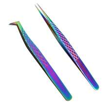 2pcs Stainless Steel Eyelash Tweezers, Multi-Functional Eyelash Tools - Multicolor - View 1