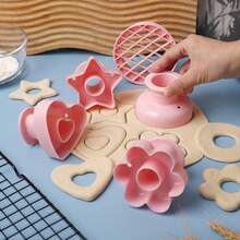 1套5件套可爱甜甜圈造型饼干模具，PP塑料材质，易脱模，儿童DIY饼干模具，包含心形、圆形、花朵、星星、菠萝图案，烘焙工具，甜甜圈镂空印章，适合情人节、婚礼、生日派对等场合 - 彩色 - 查看 10