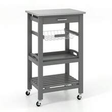 GOFLAME Rolling Kitchen Storage Trolley Cart Cupboard Island Stainless Steel Counter Top - White - View 5