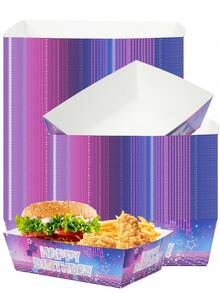 20pcs/40pcs/60pcs Gradient Purple Kpop Happy Birthday Paper Food Boats Disposable Singer Star Paper Food Tray Disposable Serving Tray Cardboard Hot Dog Holder For Burgers Fries Sandwiches Picnic Girl Party Supplies - Multicolor - View 4
