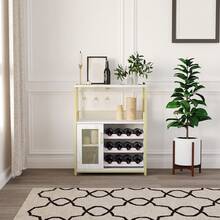 Armario de Bar de Vino Moderno de 36 Pulgadas con Puerta de Malla - Estante de Vidrio Ajustable y Estantes Extraíbles para Almacenar Licores, Armario de Bar Libre para Cocina y Comedor - Dorado - Ver 8