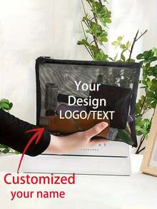 Customized Mesh Tote Bag And Cosmetic Bag Set, DIY Custom Text/Image, Your Exclusive Personalized Design (Name, Logo, Text), Foldable Large Capacity Women's Bag, Multifunctional Travel Portable Bag - Multicolor - View 3