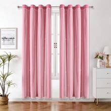 2 Paneele Sternausschnitt Verdunkelungsvorhänge, einfarbige Vorhänge mit Spitze Schirm Schichten, geeignet für Schlafzimmer, Wohnzimmer, Mädchenzimmer - Pink - Übersicht 27