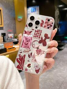 甜美酷炫拼贴透明手机壳 | 爱心主题浪漫ins风 | 情人节手机壳 | 复古天使、气球狗、月亮、酒杯、花朵、蝴蝶图案手机壳，兼容和Galaxy手机壳，兼容 16/17/17 Pro Max/12 Pro，国际版，非国内版 - 無色 - 查看 7