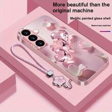 Phone Case - YGS [Metal Phone Case] Flower Love Metal Paint Glass Phone Case With Lanyard | For Samsung Galaxy S25/S25 +/S25 Ultra/S24/S24 FE/S24 +/S24 Ultra/S23/S23 +/S23 Ultra/S22/S22 +/S22 Ultra/S21/S21 +/S21 Ultra/S20/S20 +/S20 FE/S20 Ultra/A73/A72/A - Màu xanh nhạt - Xem 3