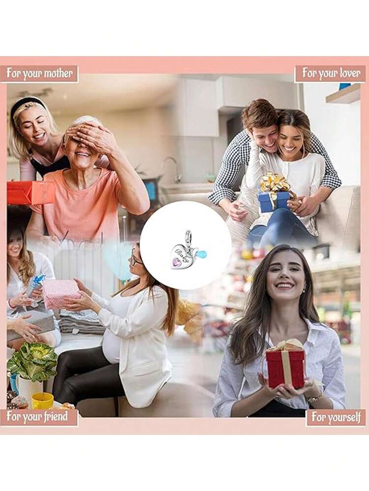 1pc Simple And Versatile Double Heart Charm, Rose Gold Silver Grey, Valentine's Day DIY Beaded Bracelet Jewelry Pendant Accessories, A Variety Of Styles To Choose From - A - View 5