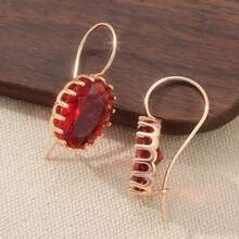 1 Pair Classic Minimalist Women's Earrings, Rose Red Oval Synthetic Cubic Zirconia Earrings, Elegant Earrings, Suitable For Wearing On Holidays And Weddings, Perfect Gift Choice - Rose Gold - View 5