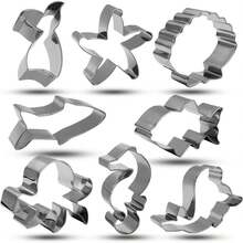 8pcs/Set Stainless Steel Ocean Creature Cookie Cutter Set, For Holiday Baking - Silver - View 8