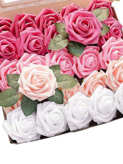 5/10 piezas/25/30/50 piezas Rosas artificiales falsas con tallo flexible de tacto real de espuma suave, adecuadas para regalo de cumpleaños, Día de la Madre, San Valentín, decoración de boda, ramos, decoración del hogar, mesa de comedor, manualidades florales, decoración central (sin caja, bolsa de OPP), serie degradada