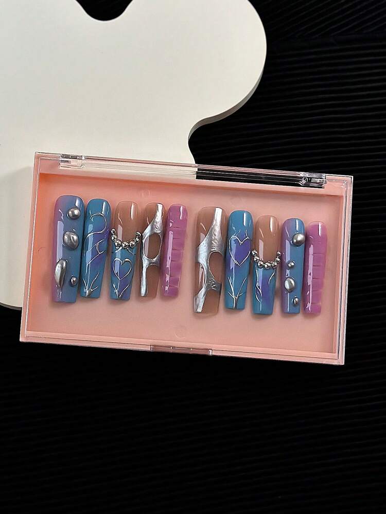 Stor rektangulär nagelkonstdisplaylåda, transparent lock, handgjord nagelhållare, smink- och ögonfransförpackning, presentask (tom, inga nagelbitar ingår) - Multifärgad - Visa 11