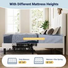 Allewie Full/Queen/King Size Bed Frame With Adjustable Velvet Upholstered Headboard, Rivet-Style Nailhead Trim Detail Platform Bed Frame, Wooden Slat Support, No Box Spring Needed, Easy Assembly, White - trắng - Xem 5