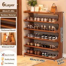 Senmeo 4/5/6-Tier Natural Wood Color Wooden Shoe Rack - Multi-Layer Freestanding Shoe Storage Organizer With Wood Grain Finish, Stackable Shoe Shelves For Entryway, Closet, Hallway, Mudroom, And Front Door, Space-Saving Narrow Shoe Organizer Fits 15-24 Pairs Of Shoes, Easy Assembly Home Storage Supplies For Renters​ - 5 lớp 70 màu nâu - Xem 6