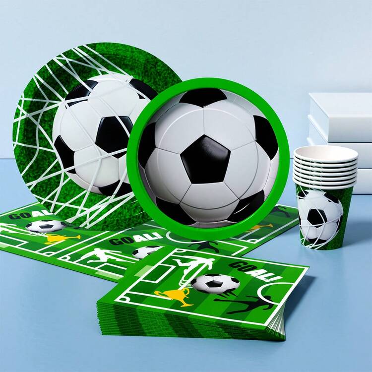 1 Set Soccer Goal Disposable Plates, Napkins, Cups For 8 Guests, Suitable For Birthday, Wedding, Theme Party, Family Picnic - Multicolor - View 3