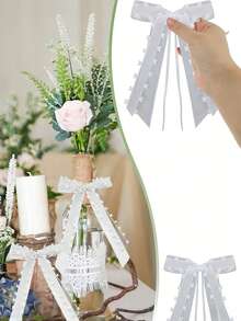 10/20pcs Heart Shaped Ribbon Bows | Wedding Party Backdrop Bouquet Car Decor Chiffon Bows | New Year Mother's Day Birthday Party Decor Gift Box Floral Decoration - White - View 6