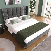 Upholstered Bed With Its Padded Headboard, Double Bed With Slatted Base, 140x200cm, In Grey Linen, Medium Firm (Without Mattress) - Grey + Linen + 140cm*200cm - View 1