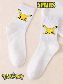 pokemon 宝可梦 1/3/5 双装可爱卡通印花透气柔软中筒袜，加固鞋跟和鞋头，经久耐穿，男女通用，四季皆宜 - 彩色 - 查看 8