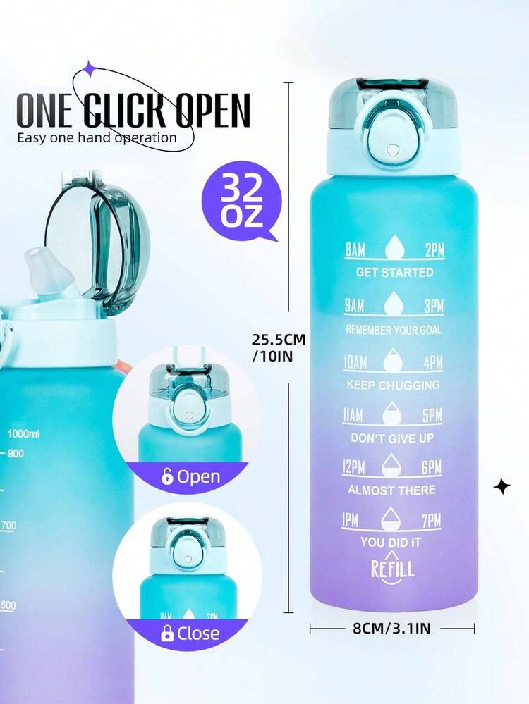 1 pezzo Borraccia con motivo sfumato e slogan, borraccia sportiva moderna in plastica, adatta per uso interno ed esterno, forniture per il ritorno a scuola