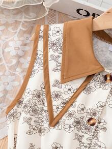 女童梭织数码印花休闲优雅连衣裙 - 杏色 - 查看 6