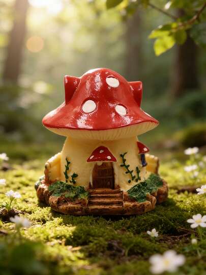 Miniature Mushroom House Decor, Resin Crafted Villa, Fairy Tale Decoration Accessories, Suitable For Micro Landscape, Aquarium, Potted Plants, Fairy Garden, Home Decor, Party Favors, Bonsai, Micro Landscape Crafts