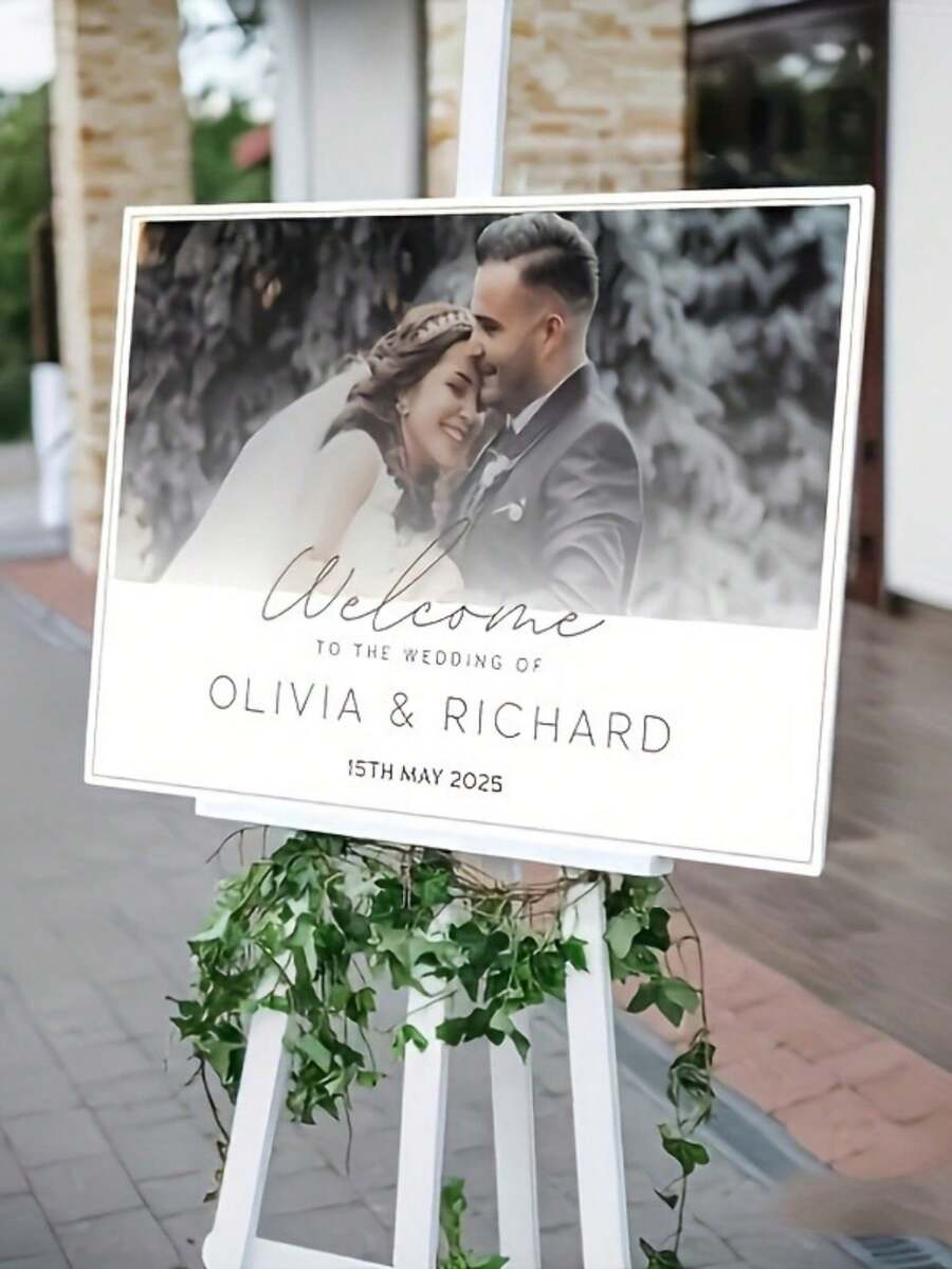 Customizable Welcome Sign | Personalize With Photo And Text, Suitable For Weddings, Parties And Special Events - Multifunctional Decor, Floor Standing, Material - Multicolor - View 1