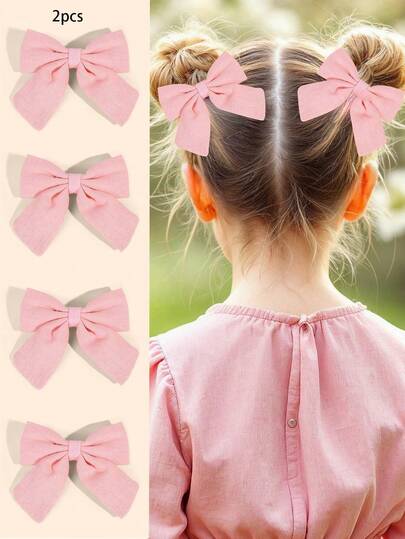2pcs Pink Hair Bows For Girls,Fabric Bow Hair Clips For Girls,Alligator Clips Swallow Tail Hair Accessories For Girls Gifts