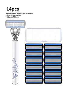 5/8/14/32 st. Delikat manuell rakapparat med 6 blad, vintageporslinsmönster, utbytbara huvuden, inkluderar förvaringslåda, hårborttagningsverktyg för armhålor och ben - Säkerhetsrakhyvel + blad - Visa 13