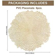 Round Gold Placemats Sets Of 6 PVC Table Mats Set Gold Washable Heat Resistant Vinyl Table Mats 38x38cm For Kitchen - Flower - View 2