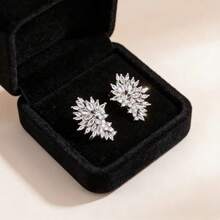 1 Pair Women's Crystal Rhinestone Metal Angel Wings Earrings, Shiny Fashion Jewelry Accessory - Silver - View 4