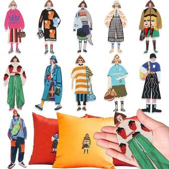 1/3/4/5/6/8片装卡通女孩布贴，精致漂亮的布贴，服装配饰装饰贴纸，刺绣布贴，适合DIY手工制作，例如服装和背包。